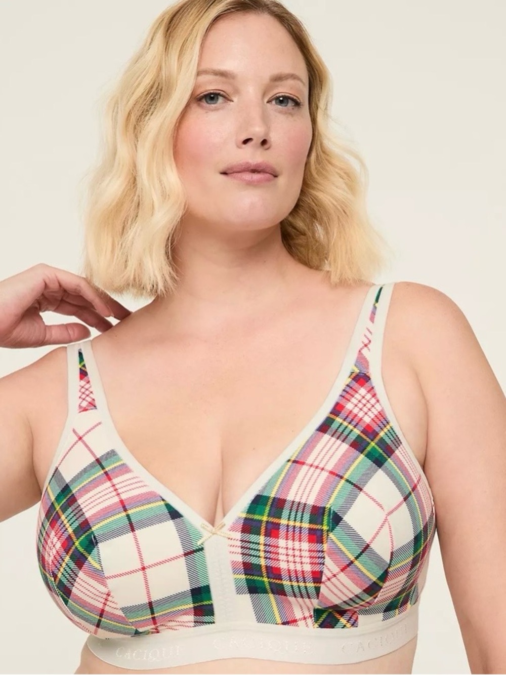 Lane Bryant Cacique Plaid Cotton Lightly Lined No-Wire Bra